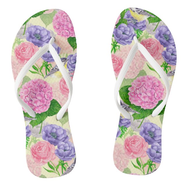 Tit bird and flowers flip flops (Footbed)