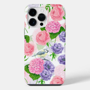 Tit bird and flowers iPhone 14 pro max case