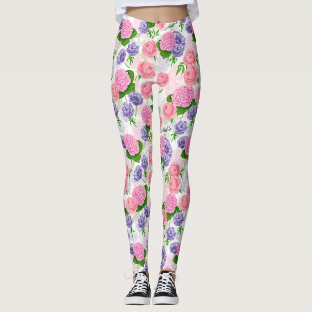 Tit bird and flowers leggings (Front)