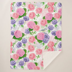 Tit bird and flowers sherpa blanket