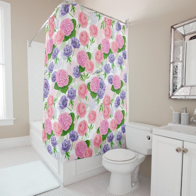 Tit bird and flowers shower curtain (In Situ)