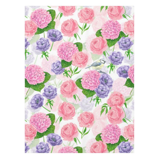 Tit bird and flowers tablecloth (Front)