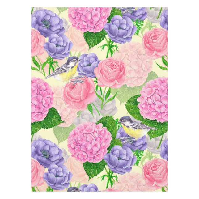 Tit bird and flowers tablecloth (Front)