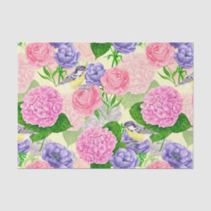 Tit bird and flowers tissue paper