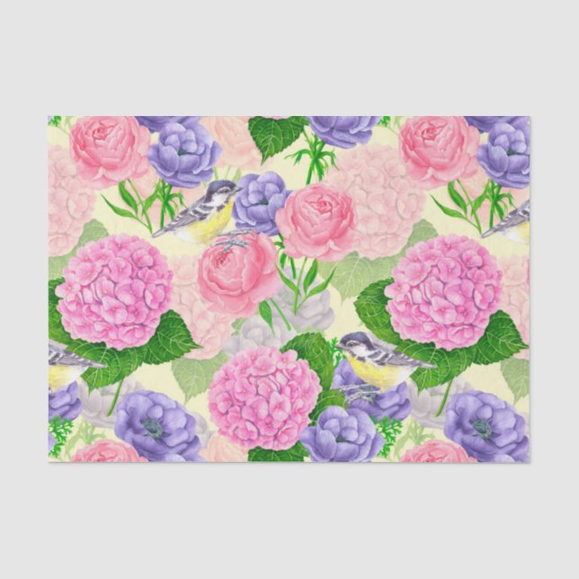 Tit bird and flowers tissue paper (Front)