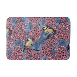 Tit birds in the lilac garden bath mat