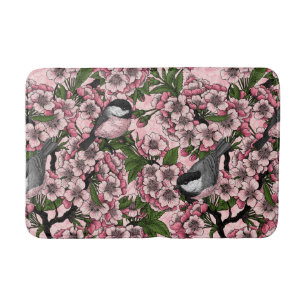 Tit birds in the lilac garden bath mat