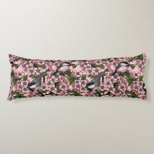 Tit birds in the lilac garden body cushion
