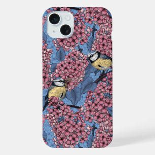 Tit birds in the lilac garden iPhone 15 plus case