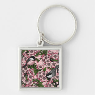 Tit birds in the lilac garden key ring