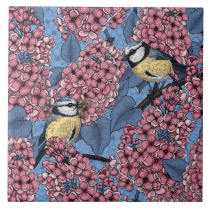 Tit birds in the lilac garden tile