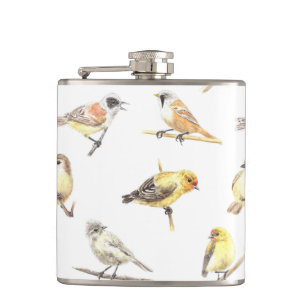 Tit birds pattern hip flask