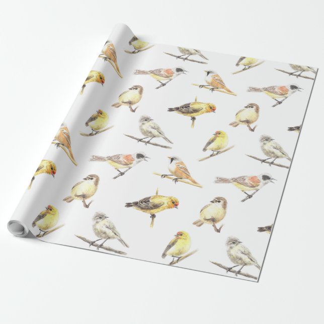 Tit birds pattern wrapping paper (Unrolled)