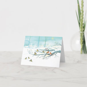 Tit Birds, Red Robins & Winter Landscape    Holiday Card