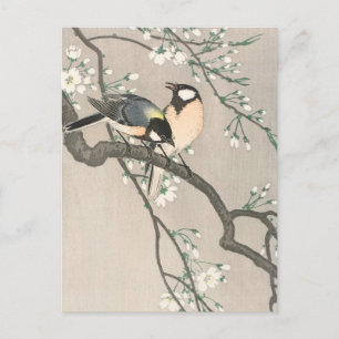 Tit on Cherry Branch Painting by Ohara Koson Postcard
