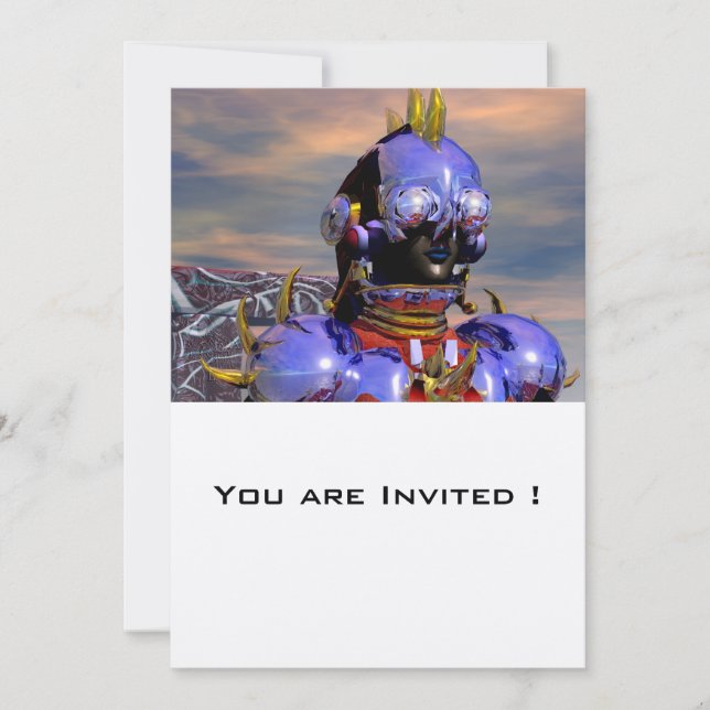 TITAN CYBORG PORTRAIT Blue Science Fiction,Scifi Invitation (Front)