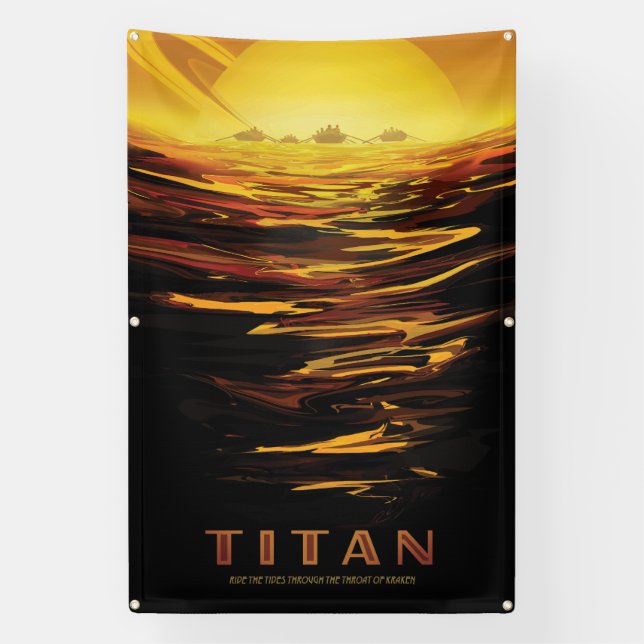 Titan largest moon of Planet Saturn Banner (Vertical)