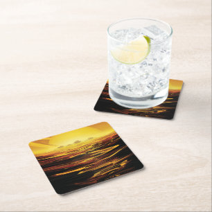 Titan largest moon of Planet Saturn Square Paper Coaster