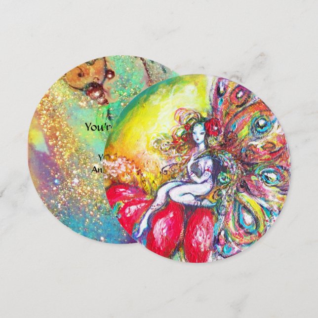 TITANIA AND RED FLOWER ,Green Teal Blue Sparkles Invitation (Front/Back)