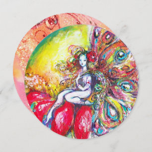 TITANIA AND RED FLOWER ,Green Yellow Pink Sparkles Invitation