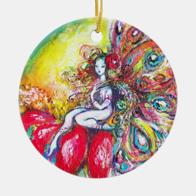 TITANIA RED VIBRANT RUBY CERAMIC TREE DECORATION (Front)