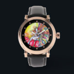 TITANIA SITTING ON A RED FLOWER WATCH<br><div class="desc">Colourful and whimsical fairy sitting on a red flower in gold sparkles .Acrylic painting with golden and silver foil with iridescent colours .Titania Inspired from Shakespeare ;A Midsummer Nights Dream (c) by Bulgan Lumini</div>