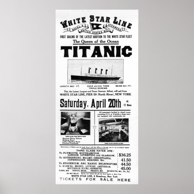 Titanic 3rd Class Advertising Poster (Front)