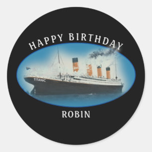 Titanic Birthday Black RMS White Star Line Ship Classic Round Sticker