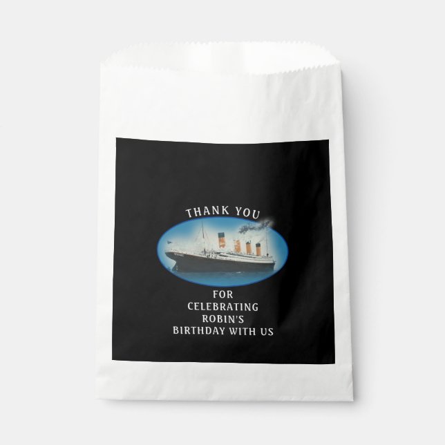 Titanic Birthday Black RMS White Star Line Ship Favour Bags (Front)