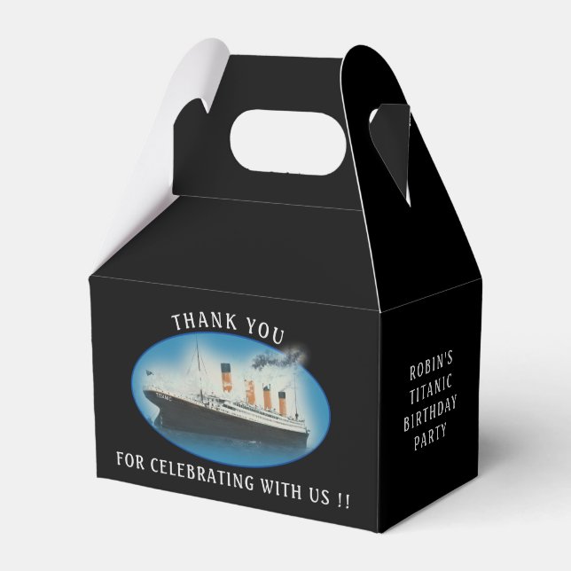 Titanic Birthday Black RMS White Star Line Ship Favour Box (Front Side)