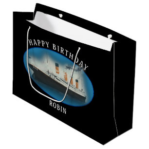 Titanic Birthday Black RMS White Star Line Ship Large Gift Bag