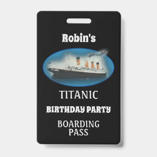 Titanic Birthday Black White Star Line Ship ID Badge