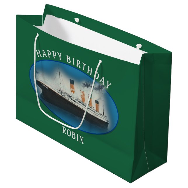Titanic Birthday Green RMS White Star Line Ship Large Gift Bag (Front Angled)