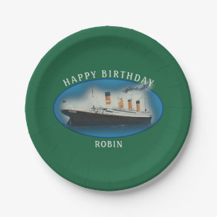 Titanic Birthday Green RMS White Star Line Ship Paper Plate