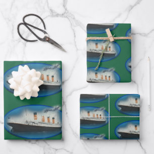 Titanic Birthday Green White Star Line Ship Wrapping Paper Sheet