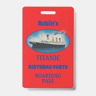 Titanic Birthday Invitation Red White Star Ship ID Badge