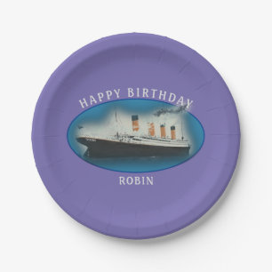 Titanic Birthday Purple RMS White Star Line Ship Paper Plate