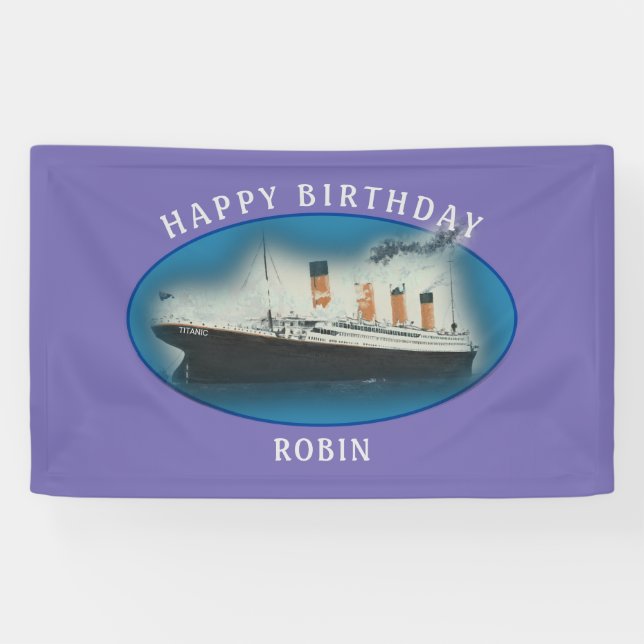 Titanic Birthday Purple White Star Line Ship Banner (Horizontal)