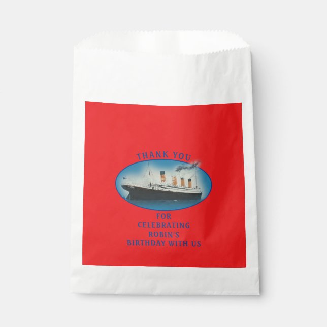 Titanic Birthday Red RMS White Star Line Ship  Favour Bags (Front)