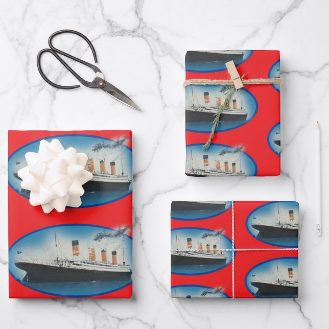 Titanic Birthday Red White Star Line Ship  Wrapping Paper Sheet (Front)