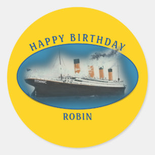 Titanic Birthday Yellow RMS White Star Line Ship Classic Round Sticker