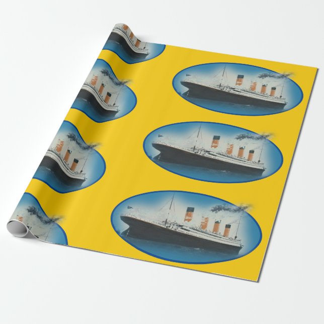 Titanic Birthday Yellow RMS White Star Line Ship Wrapping Paper (Unrolled)