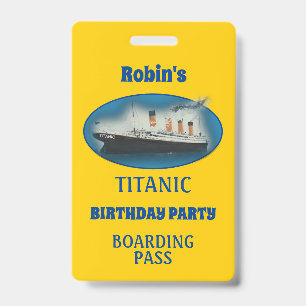 Titanic Birthday Yellow White Star Line Ship ID Badge