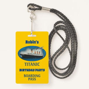 Titanic Birthday Yellow White Star Line Ship ID Badge
