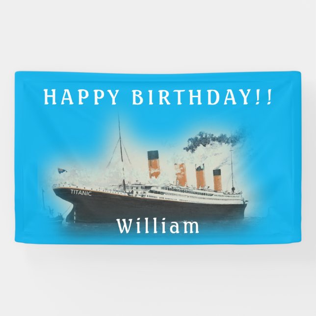Titanic Blue Birthday White Star Line Ship Banner (Horizontal)