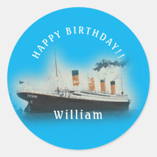 Titanic Blue Birthday White Star Line Ship Classic Round Sticker