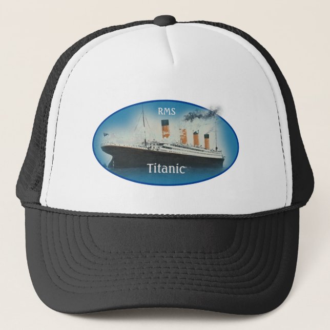 Titanic Blue Oval White Star Line RMS Ship Trucker Hat (Front)