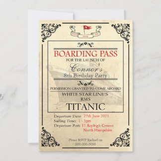 Titanic Boarding Pass Invitation