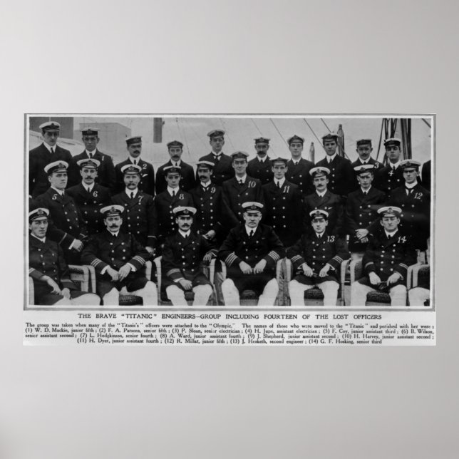 Titanic Engineers who served on Olympic Poster (Front)