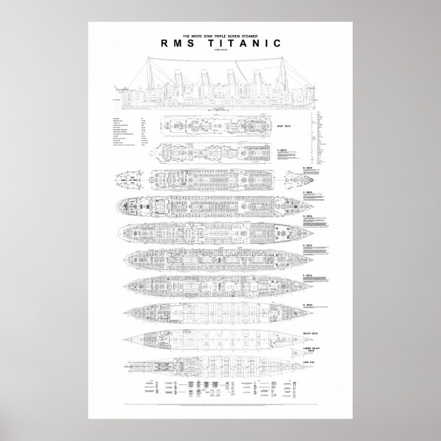 Titanic General Arrangment Plan Poster (Front)